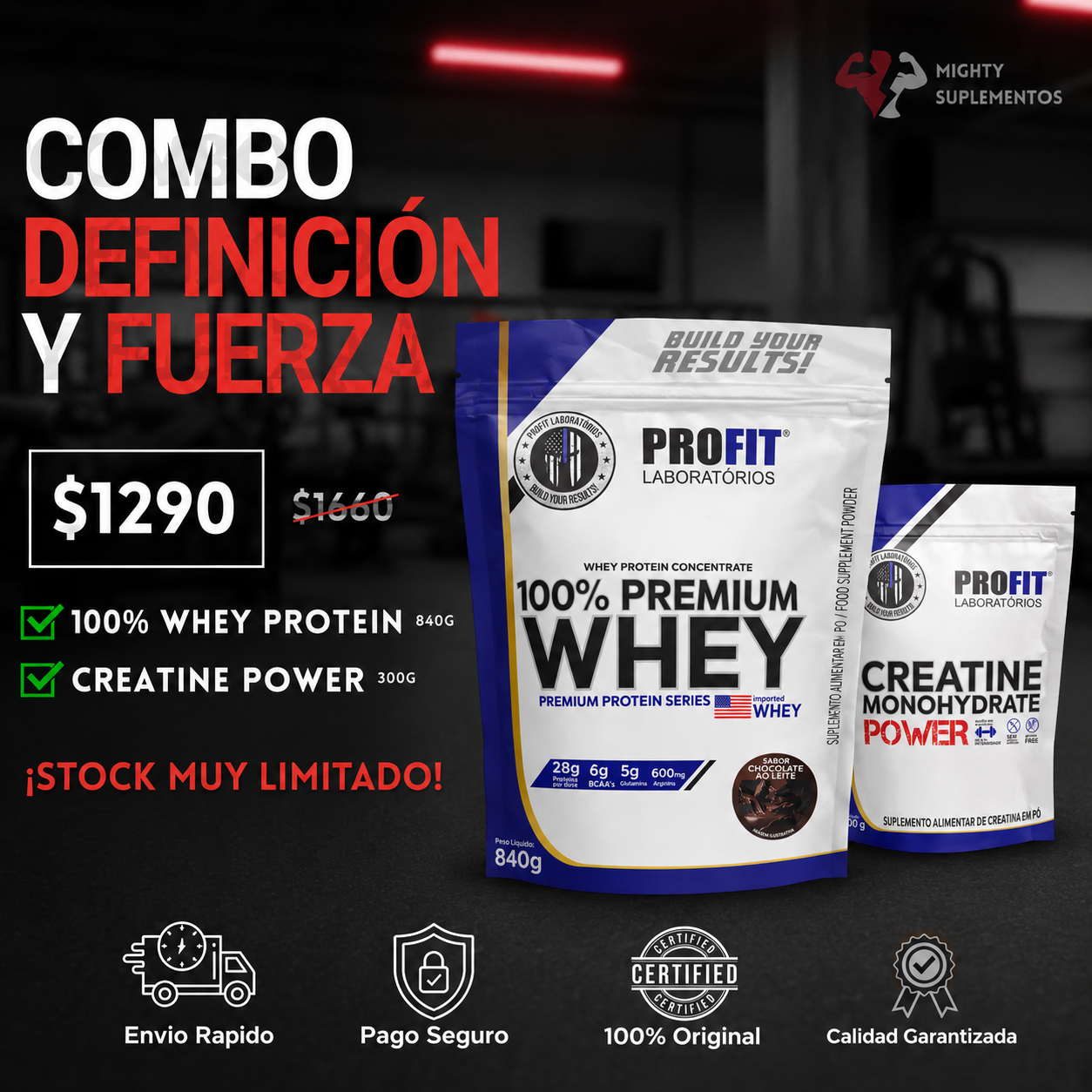 Combo Whey Protein 840g + Creatina 300g Profit | Fuerza y Recuperación
