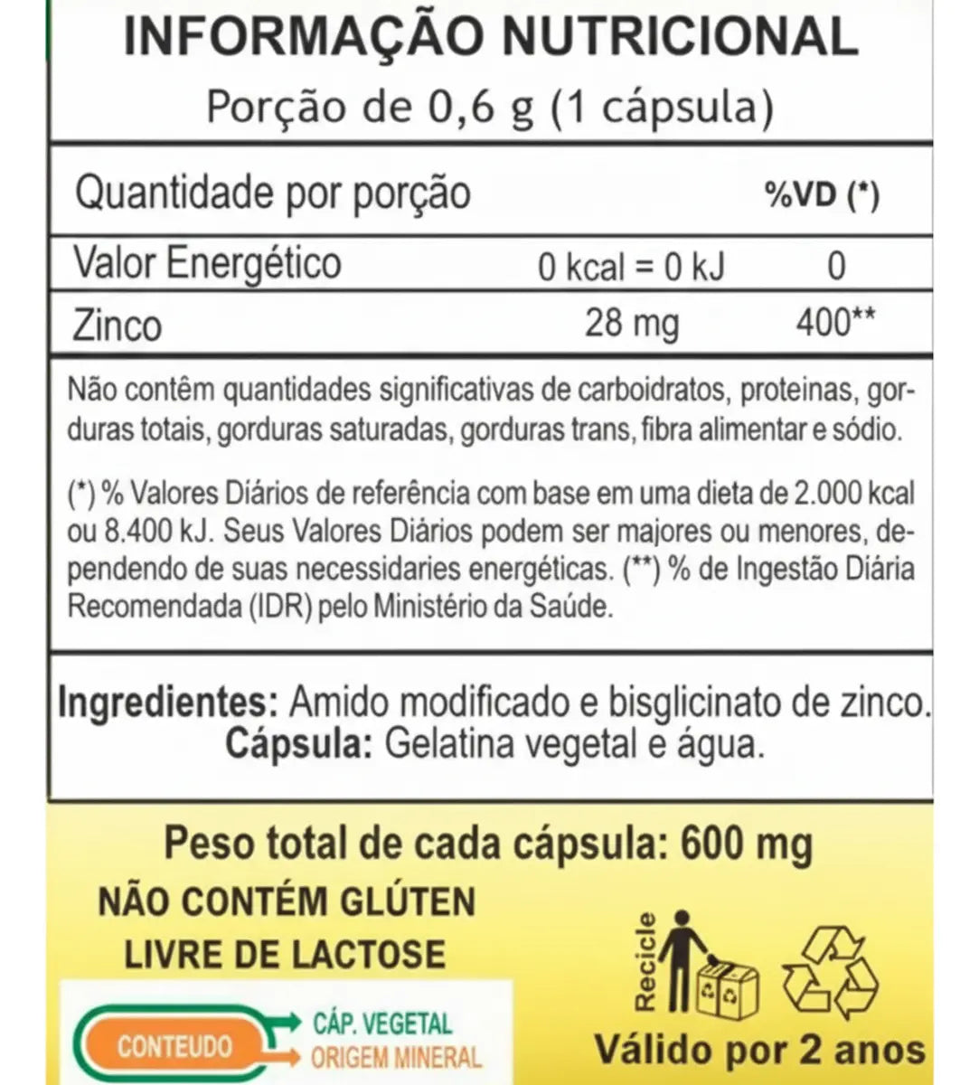 Zinco Quelato Zn Unilife 60 Cápsulas