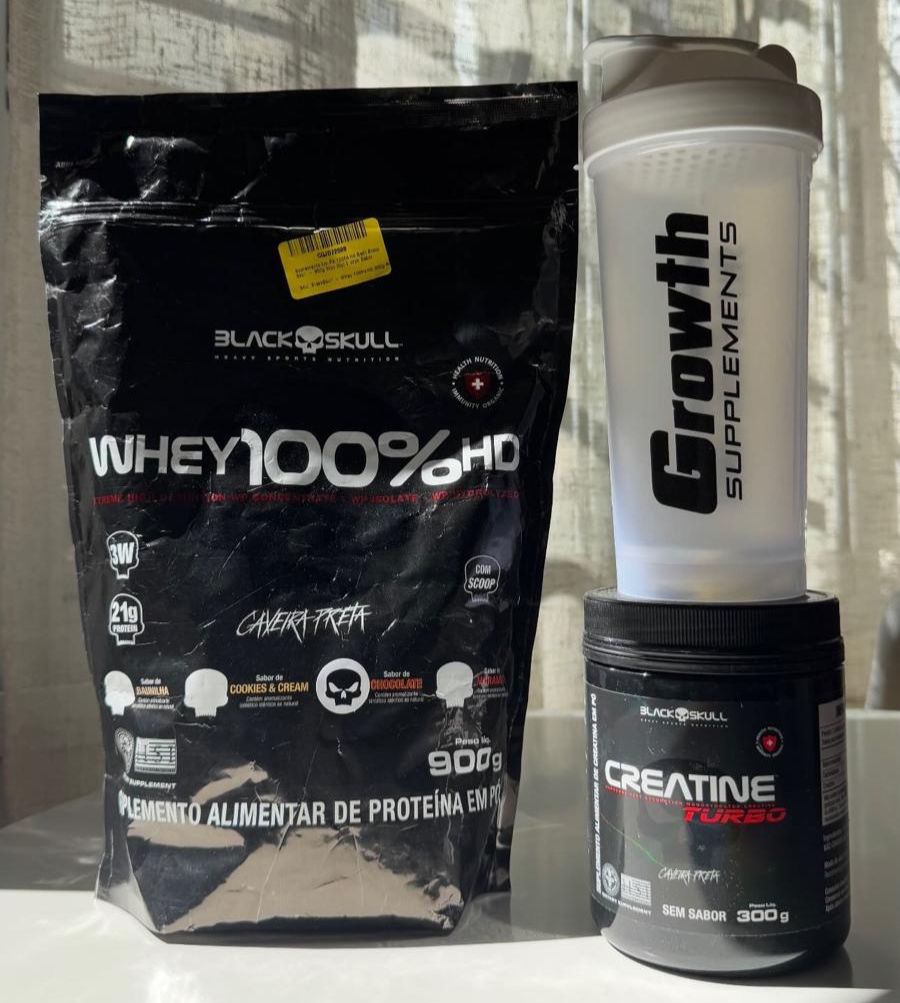 100% Whey 3W 900g + Creatina turbo 300g - Black skull