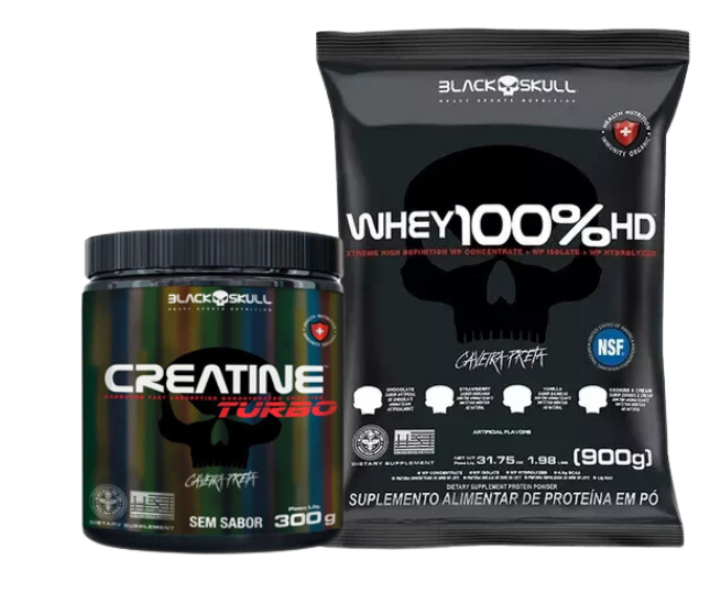 100% Whey 3W 900g + Creatina turbo 300g - Black skull