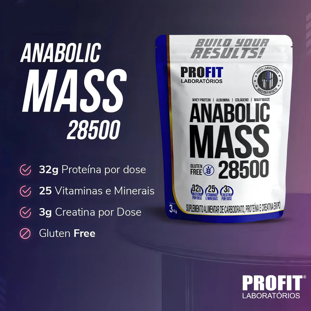 Hipercalórico Anabolic Mass 28500 3kg - Profit Labs