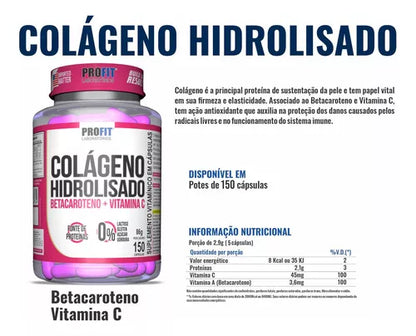 Colágeno Hidrolizado C/ Beta. + Vit C 150caps - Profit Labs